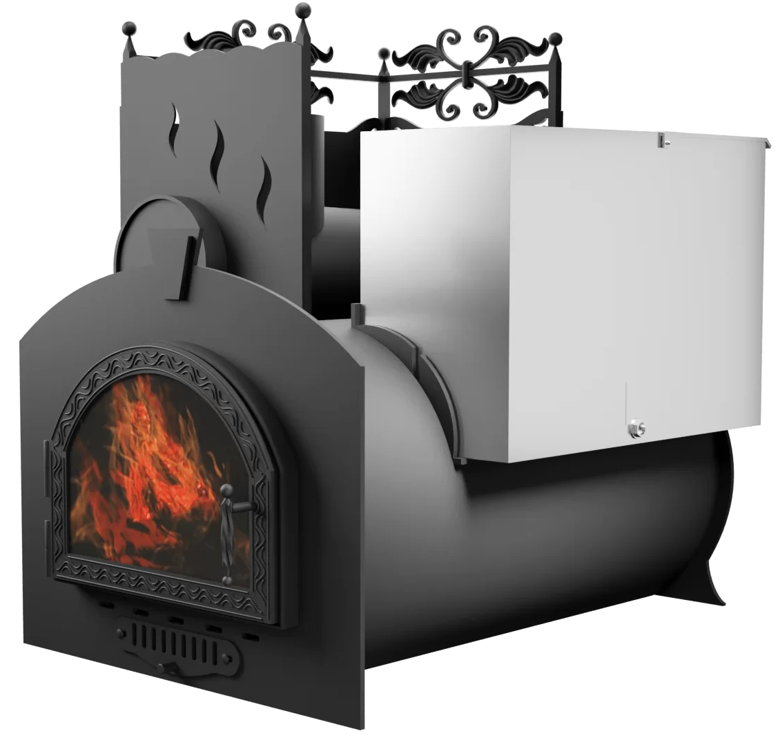 Печь Горыныч 3, каменка с левой стороны, средняя дверь со стеклом фото в Челябинске