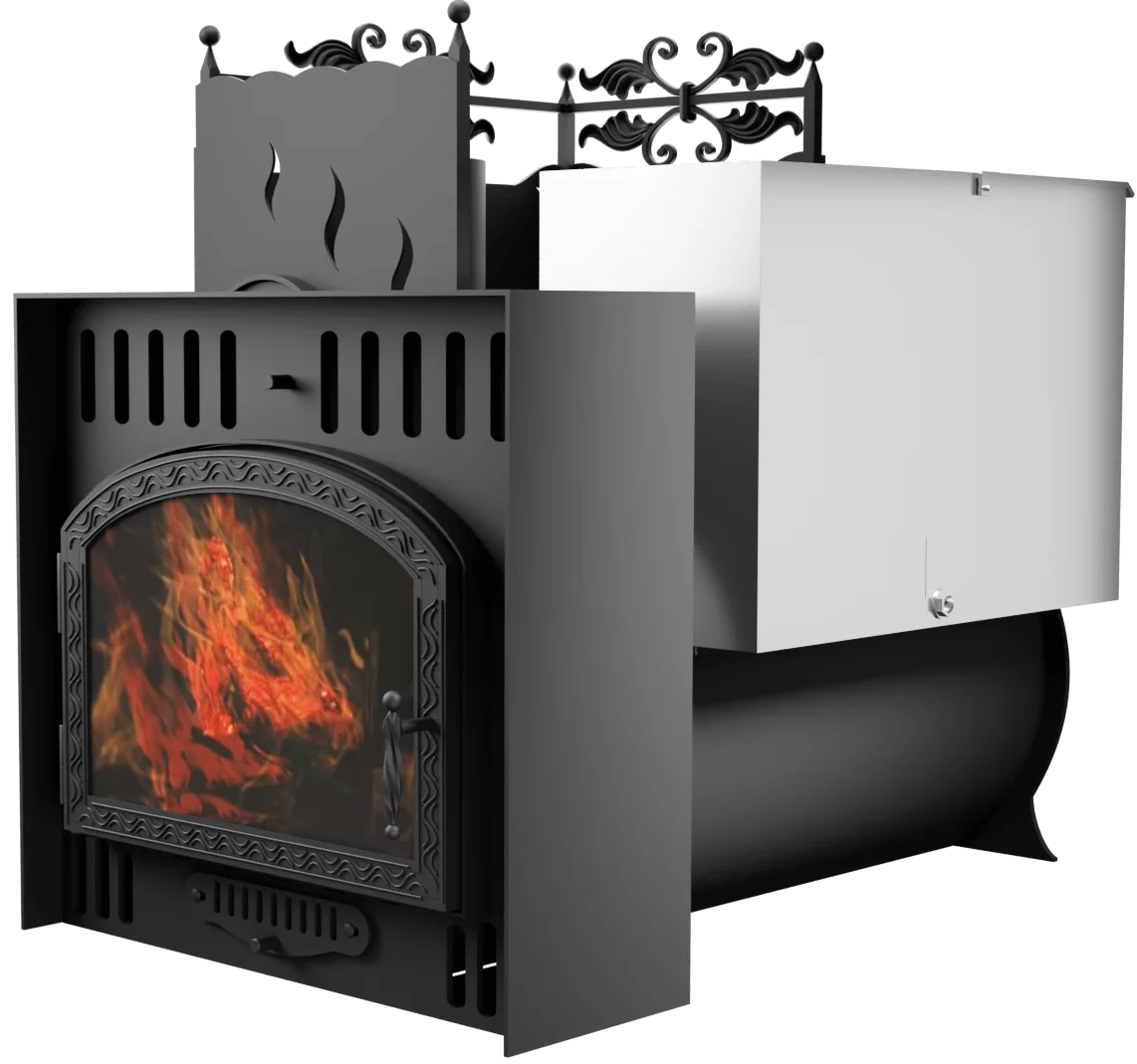 Печь Горыныч 3, каменка с левой стороны, большая дверь со стеклом, естественная система воздушного отопления фото в Челябинске