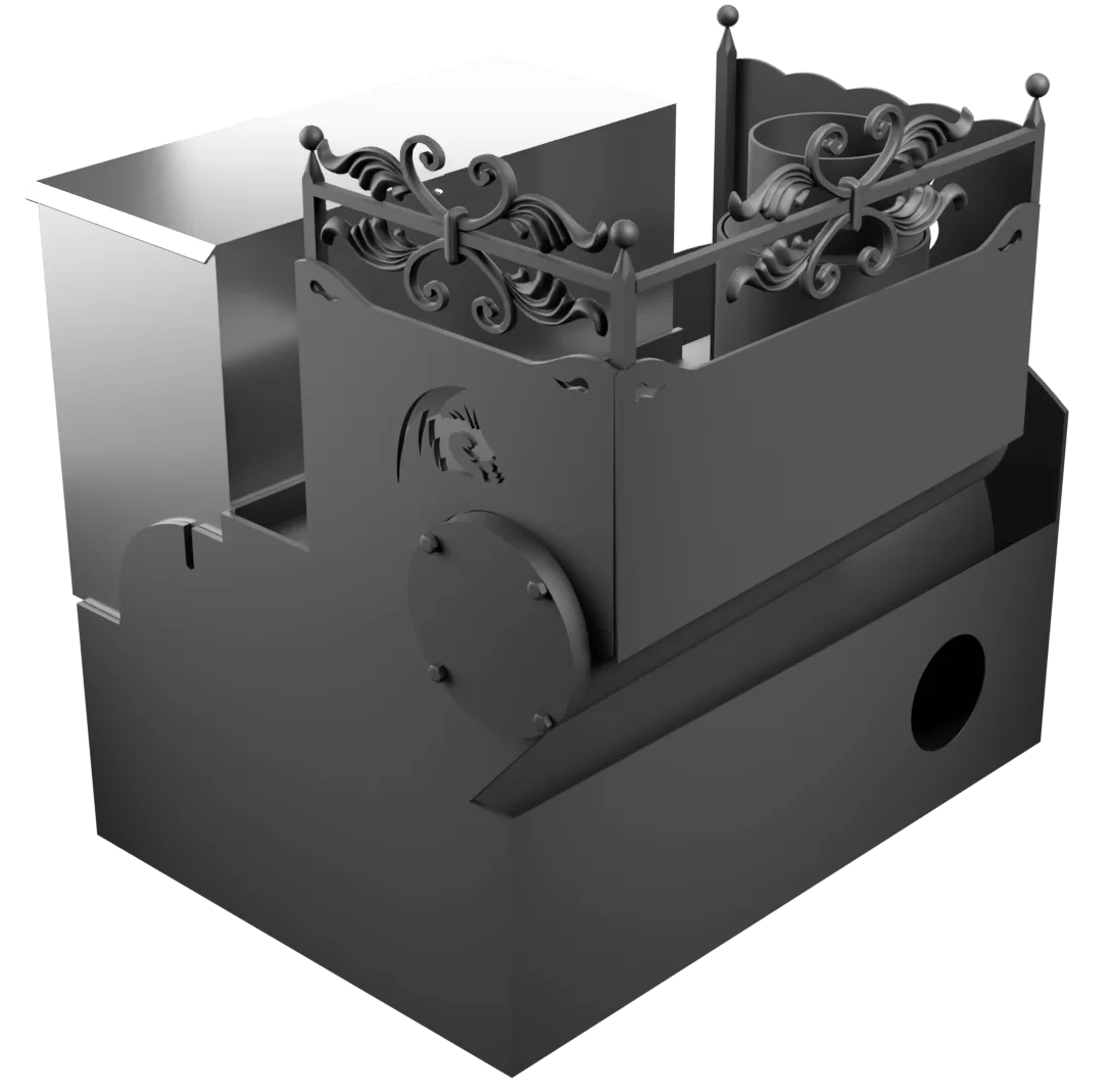 Печь Горыныч 3, каменка с левой стороны, большая дверь со стеклом, система воздушного отопления фото в Челябинске