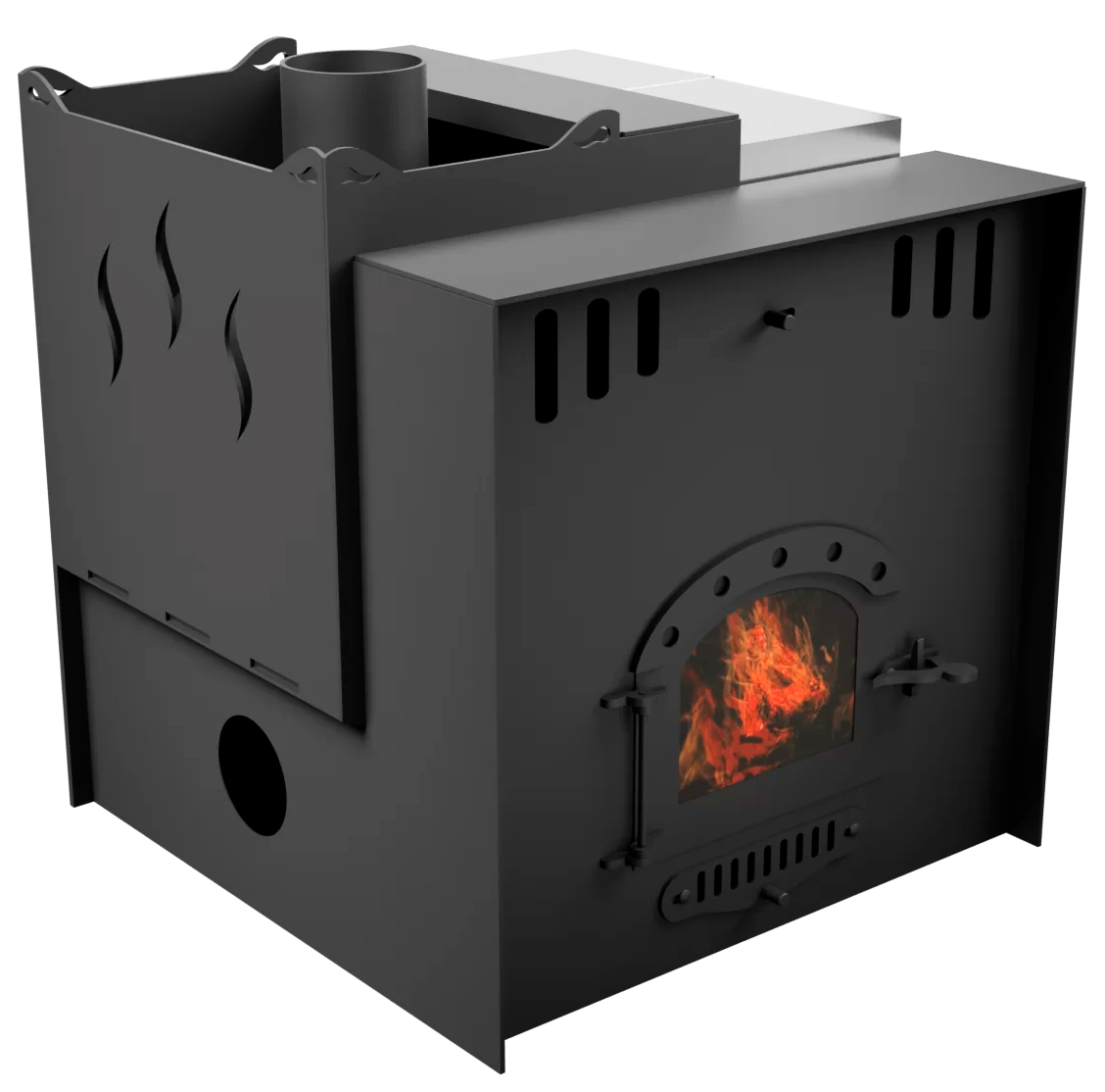 Печь Горыныч Мини, каменка с левой стороны, малое стекло, система воздушного отопления с порталом фото в Челябинске