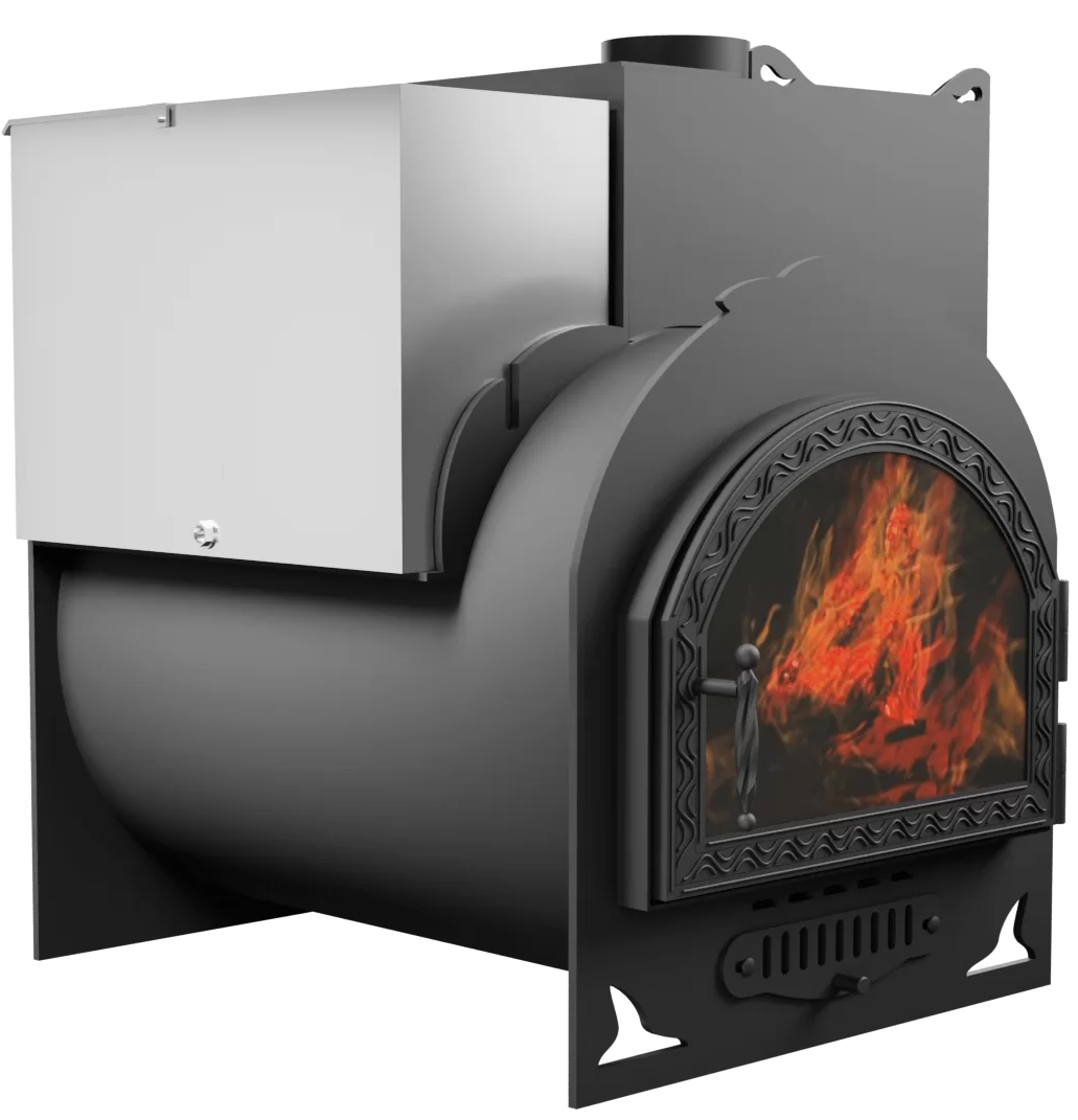 Печь Горыныч Мини, каменка с правой стороны, средняя дверь со стеклом фото в Челябинске