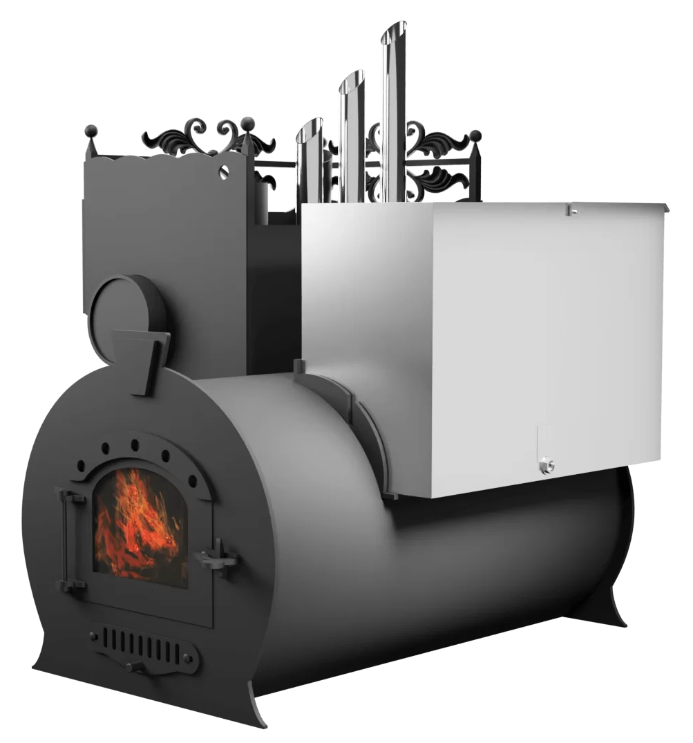 Печь Горыныч 3, каменка закрытая с парогенератором с левой стороны, малая дверь со стеклом фото в Челябинске