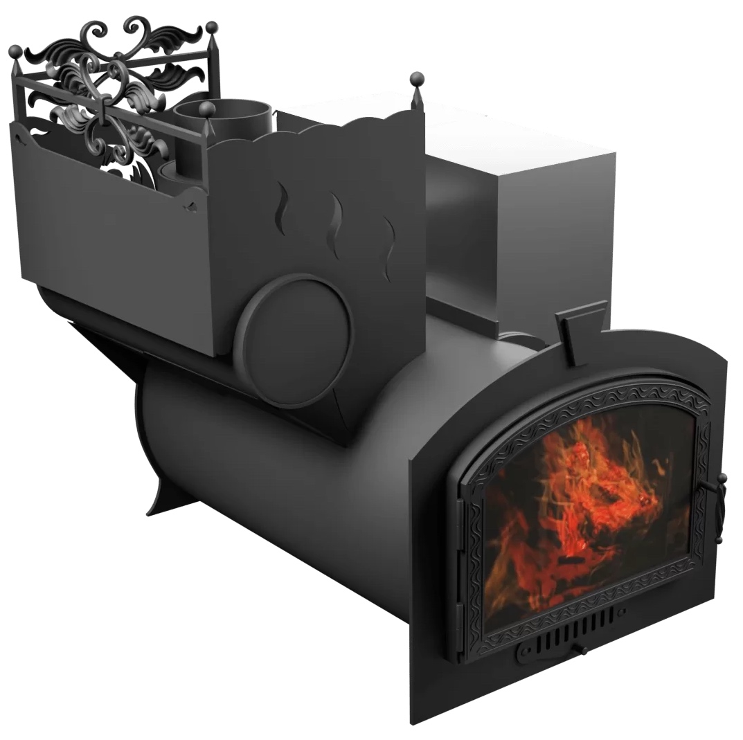 Печь Горыныч 3, каменка с левой стороны, большая дверь со стеклом фото в Челябинске