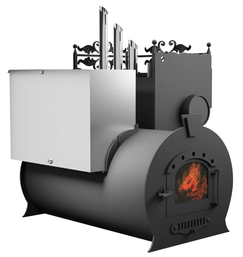 Печь Горыныч 3, каменка закрытая с парогенератором с правой стороны, малая дверь со стеклом фото в Челябинске