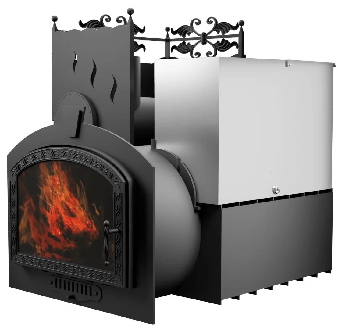 Печь Горыныч 3 с конвекцией, каменка с левой стороны, большая дверь со стеклом фото в Челябинске