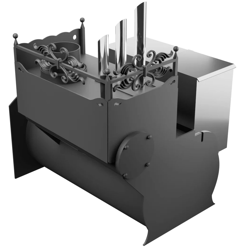 Печь Горыныч 3, каменка закрытая с парогенератором с правой стороны, большая дверь со стеклом фото в Челябинске