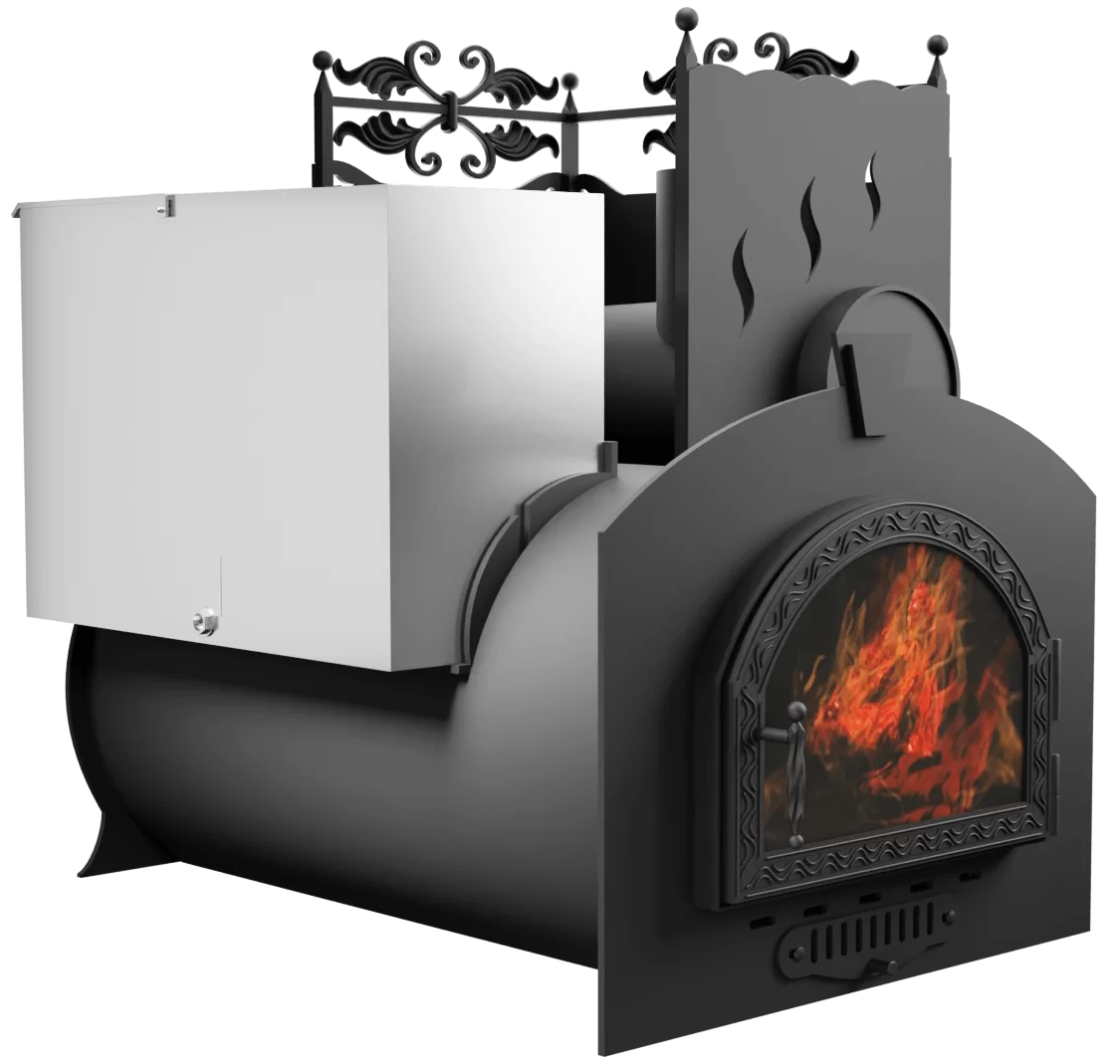 Печь Горыныч 3, каменка с правой стороны, средняя дверь со стеклом фото в Челябинске