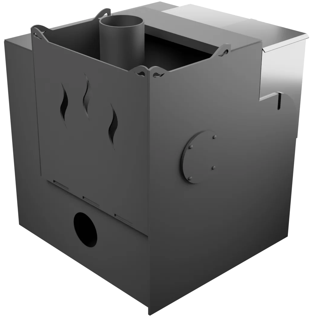 Печь Горыныч Мини, каменка с правой стороны, малое стекло, система воздушного отопления с порталом фото в Челябинске