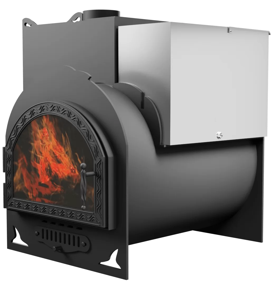 Печь Горыныч Мини, каменка с левой стороны, средняя дверь со стеклом фото в Челябинске