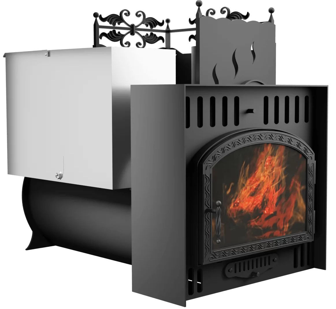 Печь Горыныч 3, каменка с правой стороны, большая дверь со стеклом, естественная система воздушного отопления фото в Челябинске