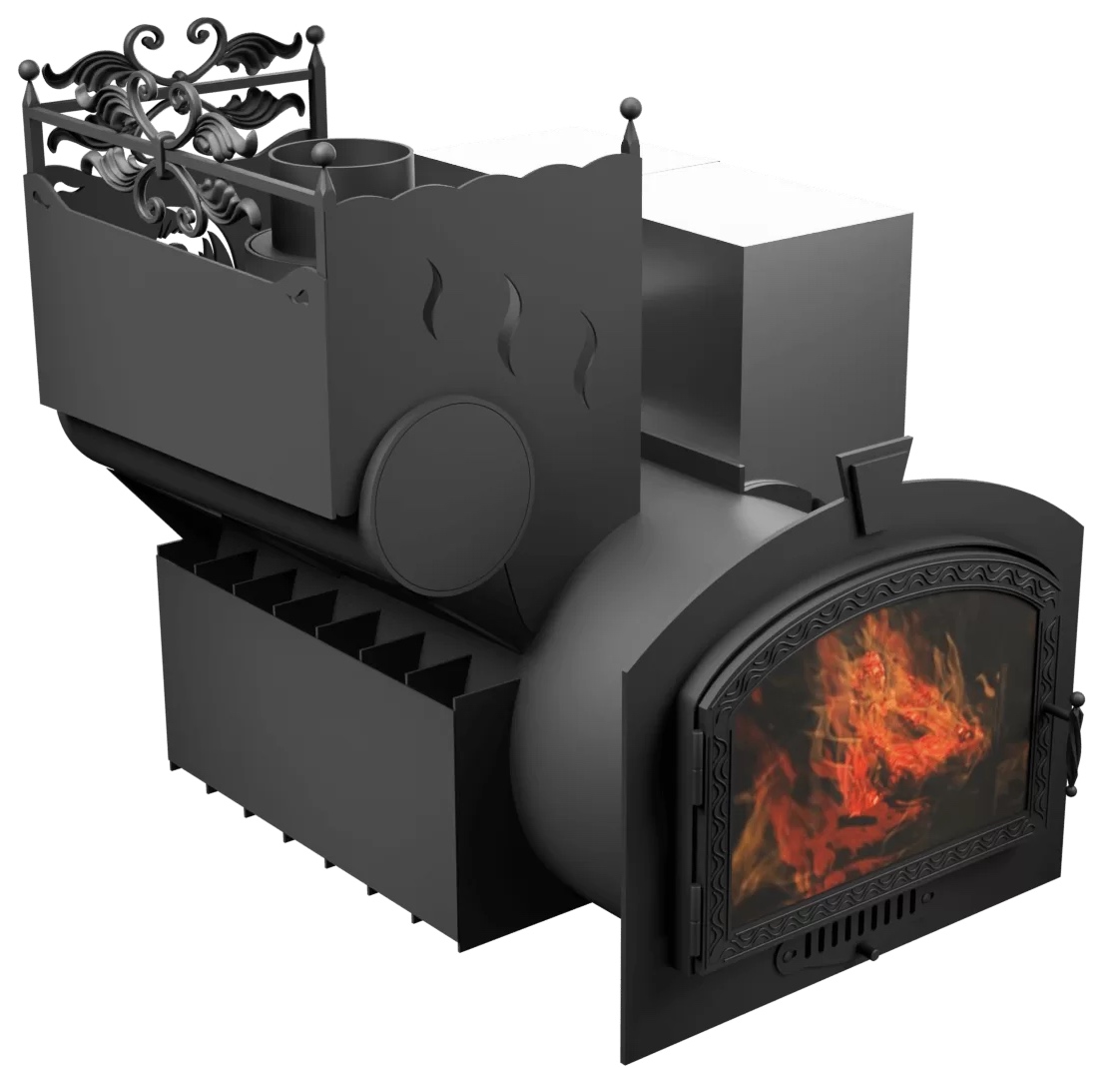 Печь Горыныч 3 с конвекцией, каменка с левой стороны, большая дверь со стеклом фото в Челябинске