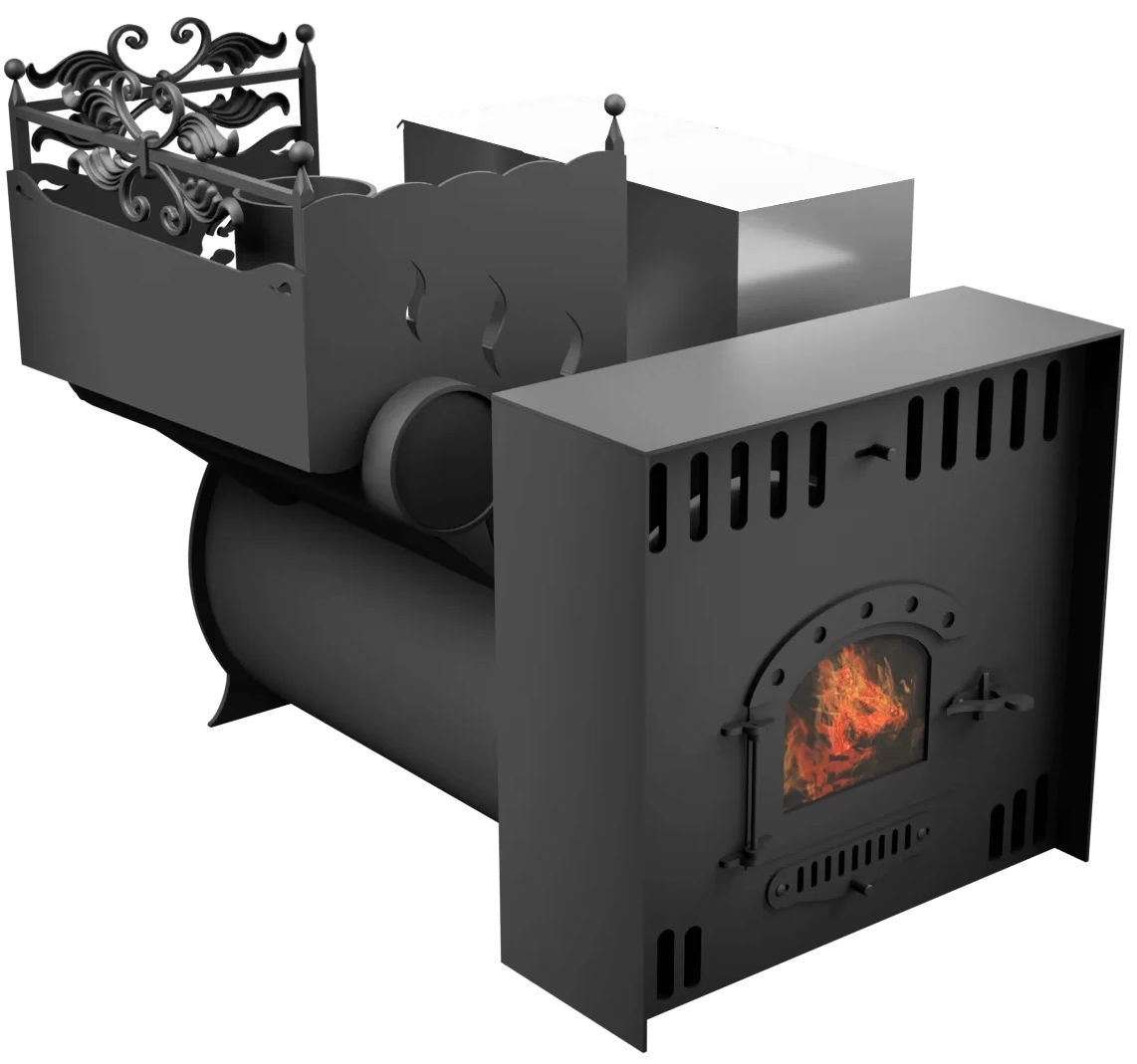Печь Горыныч 3, каменка с левой стороны, малая дверь со стеклом, естественная система воздушного отопления фото в Челябинске