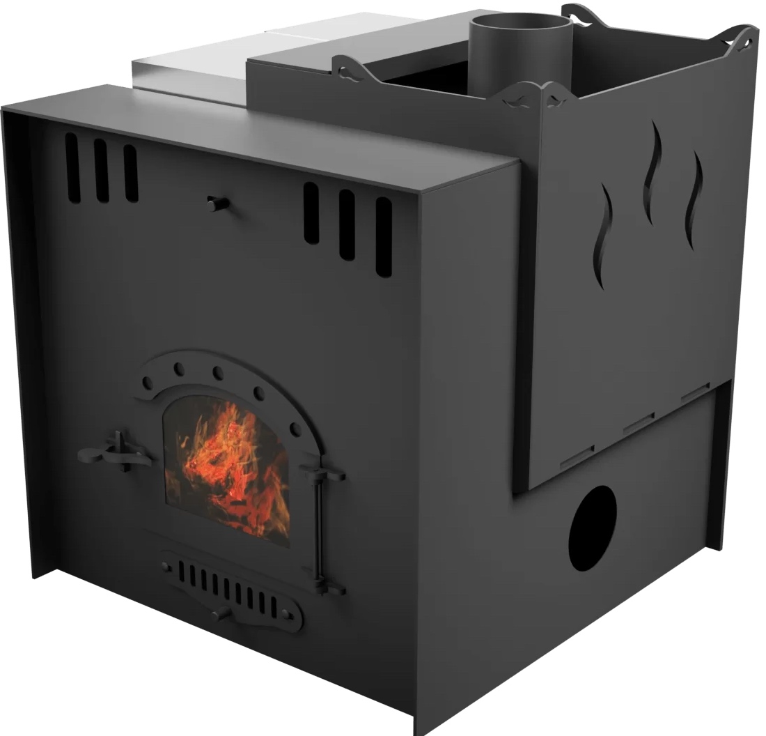 Печь Горыныч Мини, каменка с правой стороны, малое стекло, система воздушного отопления с порталом фото в Челябинске