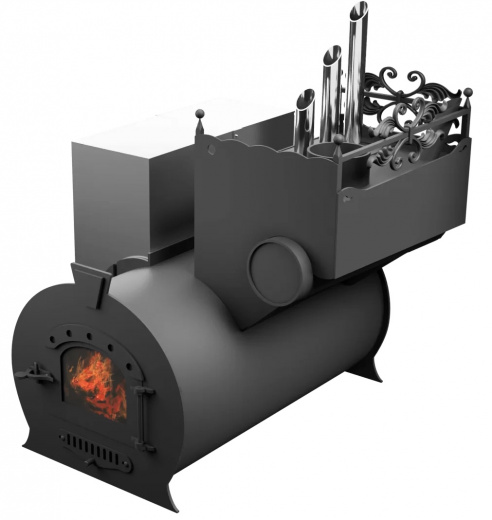 Печь Горыныч 3, каменка закрытая с парогенератором с правой стороны, малая дверь со стеклом фото в Челябинске