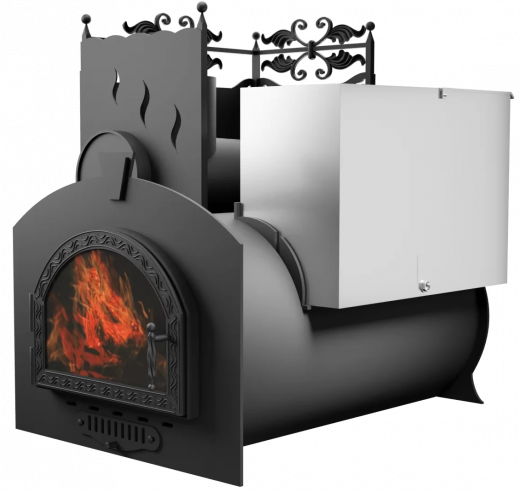 Печь Горыныч 3, каменка с левой стороны, средняя дверь со стеклом фото в Челябинске