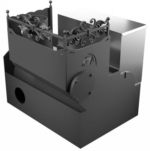 Печь Горыныч 3, каменка с правой стороны, большая дверь со стеклом, система воздушного отопления фото в Челябинске