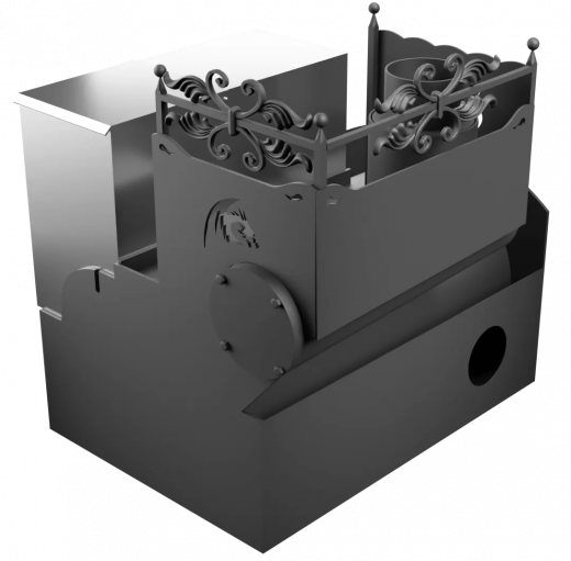 Печь Горыныч 3, каменка с левой стороны, большая дверь со стеклом, система воздушного отопления фото в Челябинске