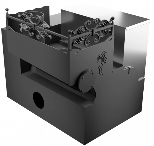 Печь Горыныч 3, каменка с правой стороны, малая дверь со стеклом, система воздушного отопления с порталом фото в Челябинске