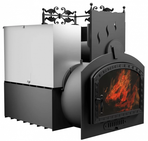 Печь Горыныч 3 с конвекцией, каменка с правой стороны, большая дверь со стеклом фото в Челябинске