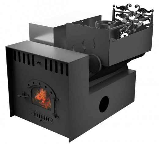 Печь Горыныч 3, каменка с правой стороны, малая дверь со стеклом, система воздушного отопления с порталом фото в Челябинске