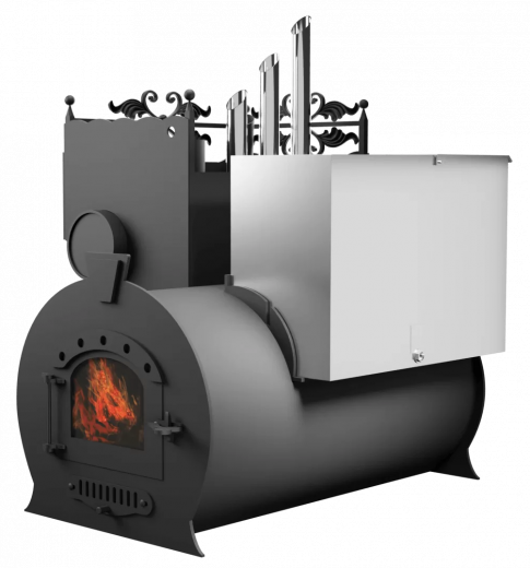 Печь Горыныч 3, каменка закрытая с парогенератором с левой стороны, малая дверь со стеклом фото в Челябинске
