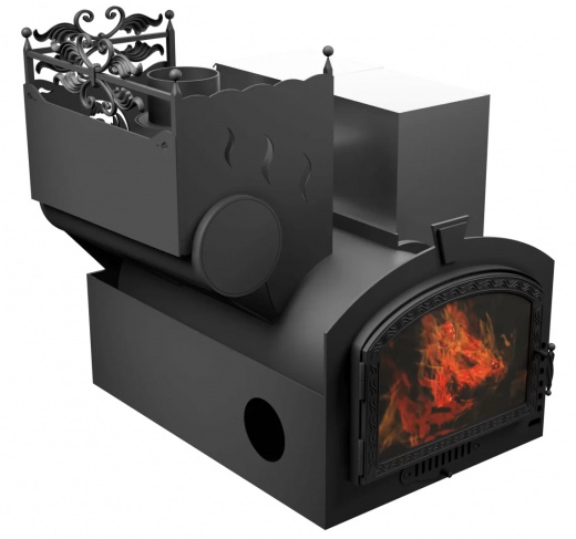 Печь Горыныч 3, каменка с левой стороны, большая дверь со стеклом, система воздушного отопления фото в Челябинске