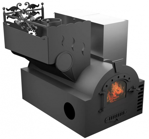 Печь Горыныч 3, каменка с левой стороны, малая дверь со стеклом, система воздушного отопления фото в Челябинске