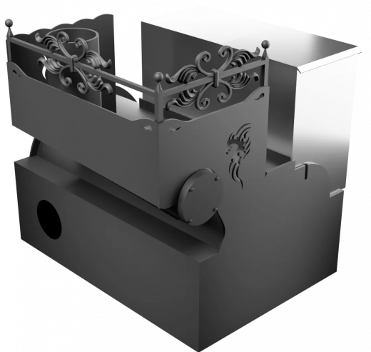 Печь Горыныч 3, каменка с правой стороны, малая дверь со стеклом, система воздушного отопления фото в Челябинске
