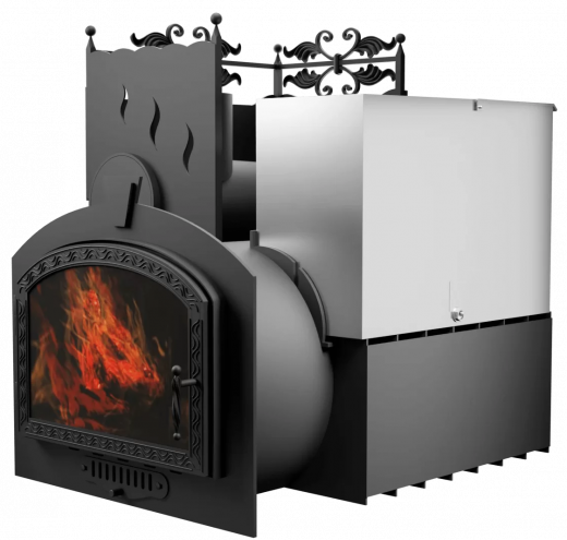 Печь Горыныч 3 с конвекцией, каменка с левой стороны, большая дверь со стеклом фото в Челябинске