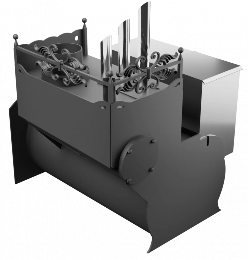 Печь Горыныч 3, каменка закрытая с парогенератором с правой стороны, большая дверь со стеклом фото в Челябинске