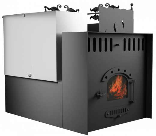 Печь Горыныч 3, каменка с правой стороны, малая дверь со стеклом, система воздушного отопления с порталом фото в Челябинске