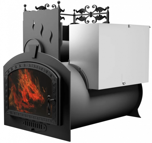 Печь Горыныч 3, каменка с левой стороны, большая дверь со стеклом фото в Челябинске