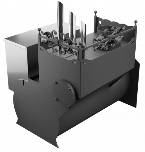 Печь Горыныч 3, каменка закрытая с парогенератором с левой стороны, большая дверь со стеклом фото в Челябинске