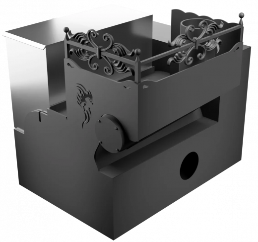 Печь Горыныч 3, каменка с левой стороны, малая дверь со стеклом, система воздушного отопления с порталом фото в Челябинске