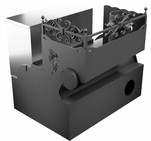 Печь Горыныч 3, каменка с левой стороны, малая дверь со стеклом, система воздушного отопления фото в Челябинске
