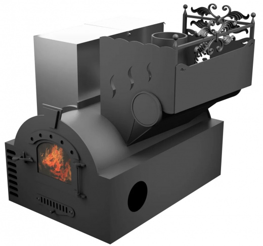 Печь Горыныч 3, каменка с правой стороны, малая дверь со стеклом, система воздушного отопления фото в Челябинске
