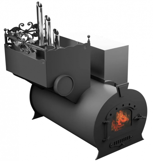 Печь Горыныч 3, каменка закрытая с парогенератором с левой стороны, малая дверь со стеклом фото в Челябинске