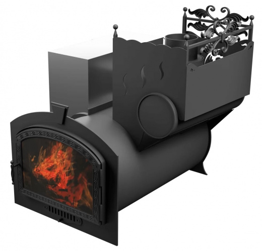 Печь Горыныч 3, каменка с правой стороны, большая дверь со стеклом фото в Челябинске