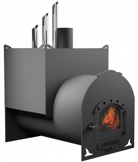 Печь Горыныч Мини, двойная каменка закрытая с парогенератором, малая дверь со стеклом фото в Челябинске