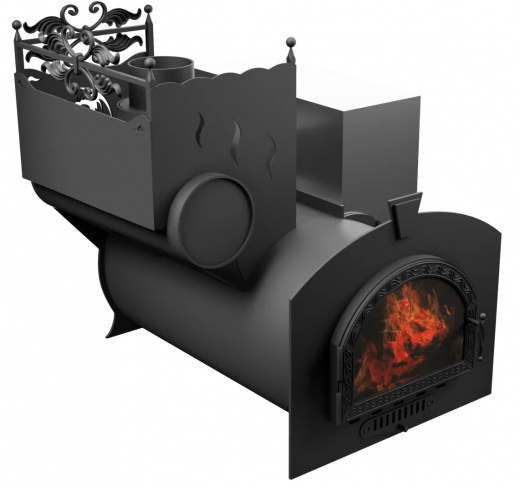 Печь Горыныч 3, каменка с левой стороны, средняя дверь со стеклом фото в Челябинске